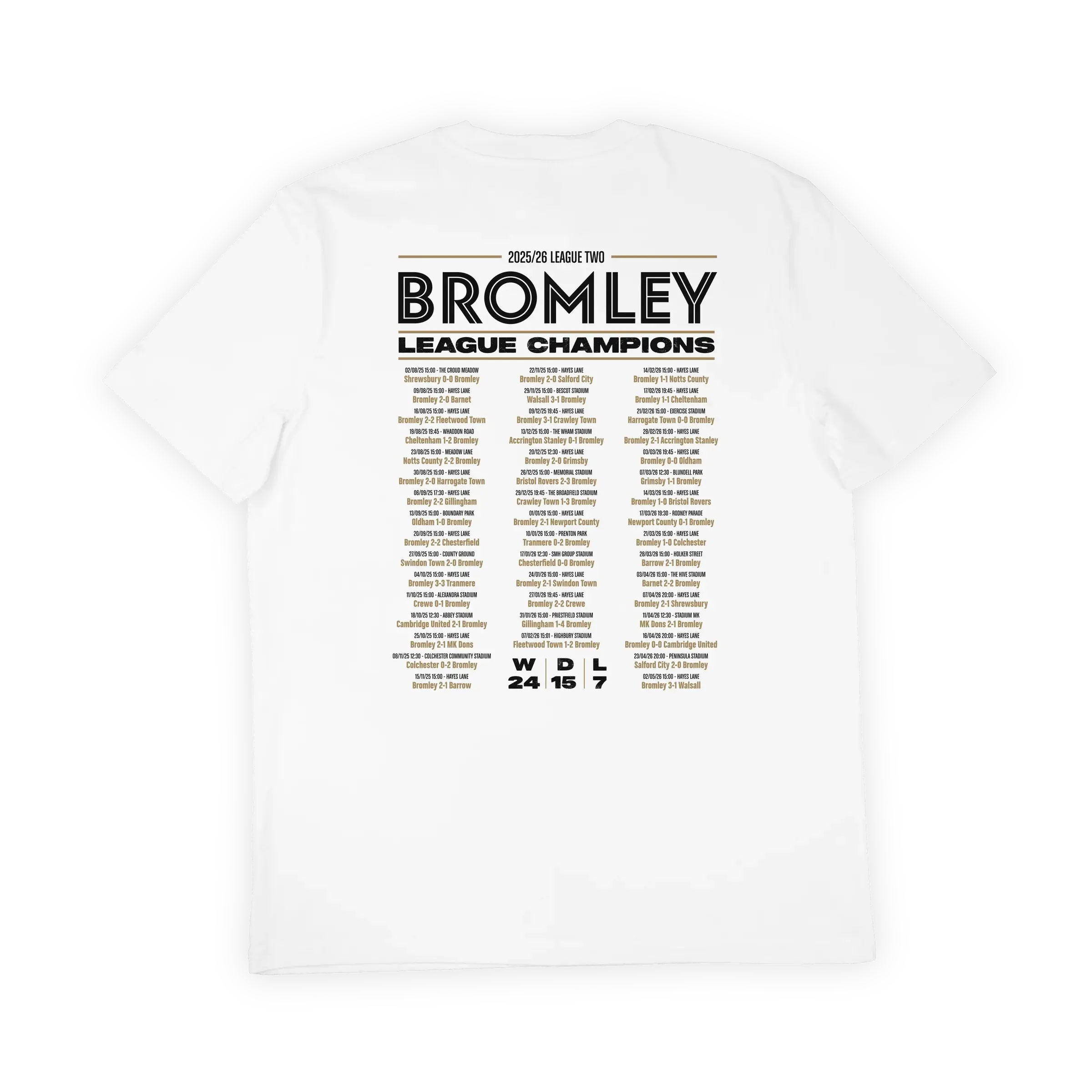 Bromley Champions T-Shirt – 25/26 League Two Winners