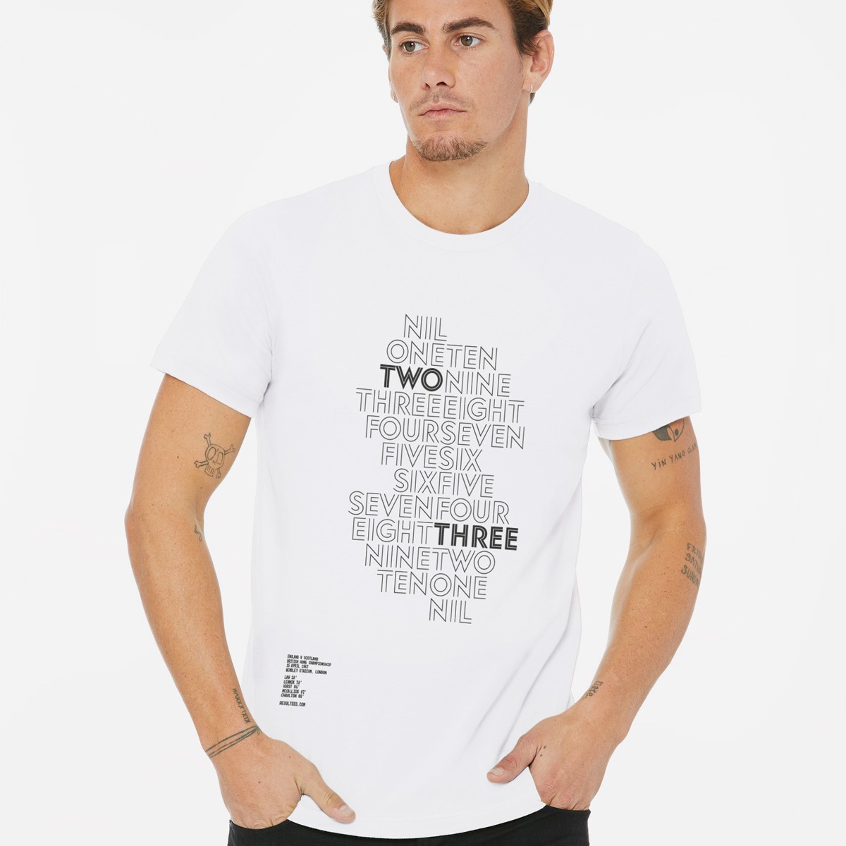 Resultees Home & Away design on a white t-shirt